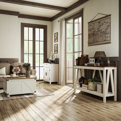Farmhouse Kitchen Storage Cabinet, Sideboard Buffet Cabinet with 2 Rustic Barn Doors and Drawer, Oak