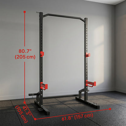 Power Cage Squat Rack, 1100LB Heavy-Duty Power Rack with Pull-Up Bar, Adjustable J-Hooks, Plates and Barbell Storage