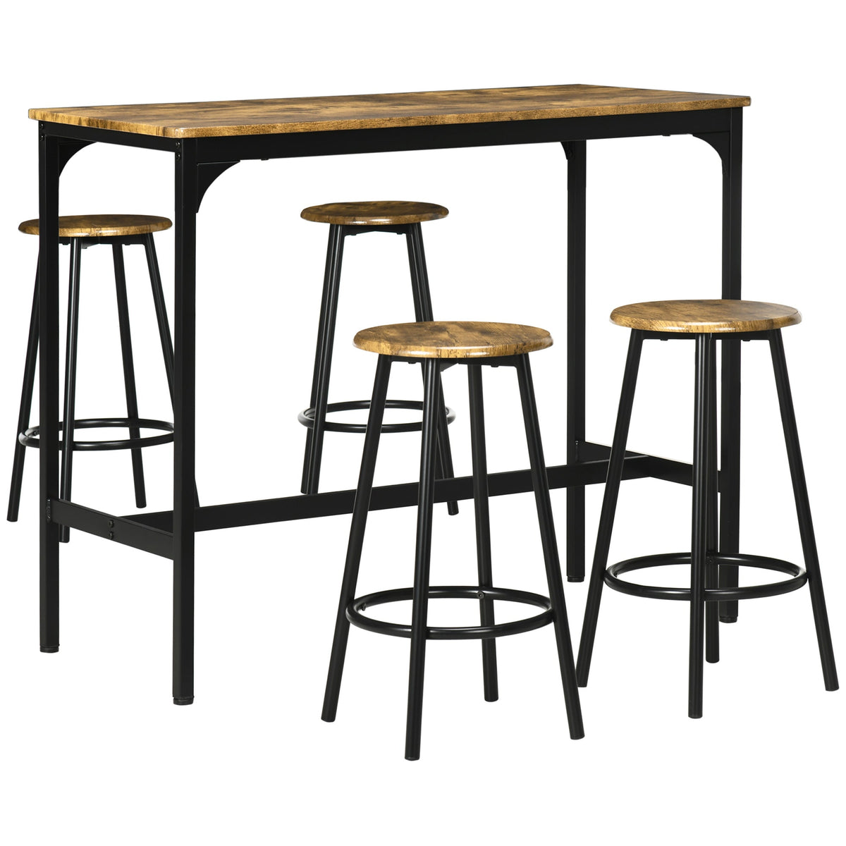 5-Piece Bar Table Set for 4, Industrial Counter Height Bar Table and Chairs for Kitchen, Dining Room, Grey