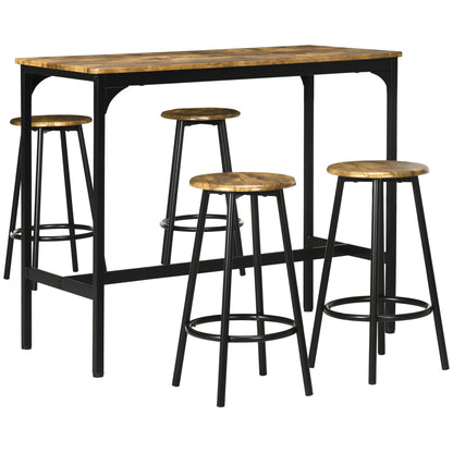 5-Piece Bar Table Set for 4, Industrial Counter Height Bar Table and Chairs for Kitchen, Dining Room, Grey