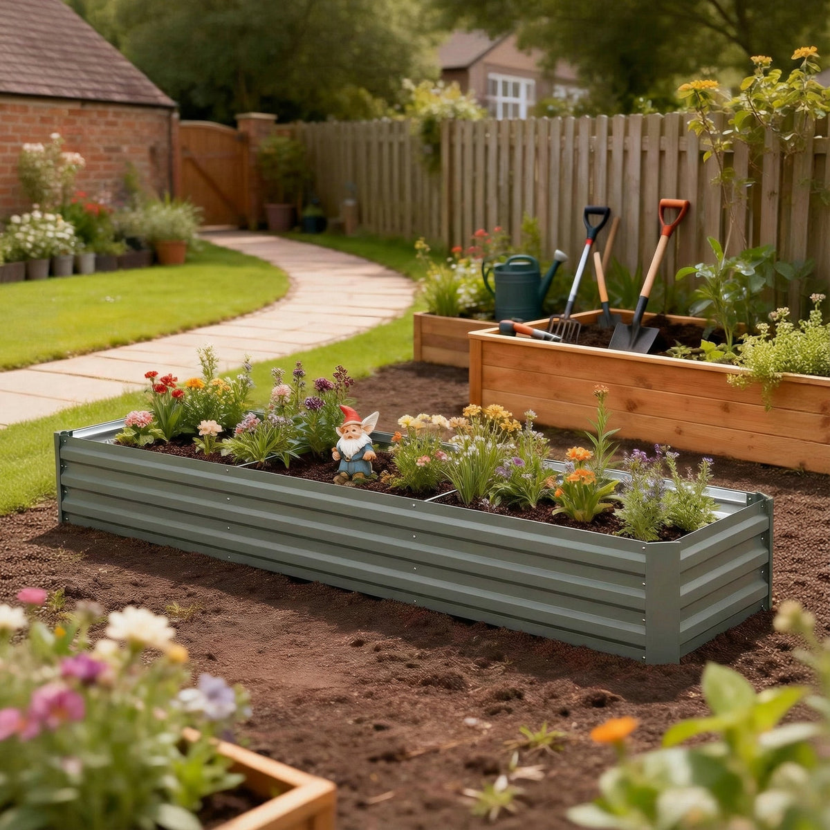 8'x2'x1' Galvanized Raised Bed, Large Elevated Planter Box for Growing Flowers, Herbs and Vegetables, Dark Grey