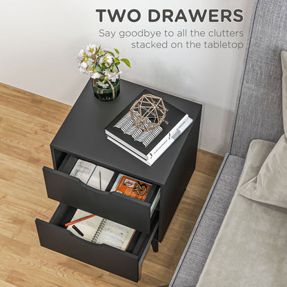 Modern Bedside Table, Nightstand with 2 Drawers and Pine Wood Legs for Bedroom, Living Room, White