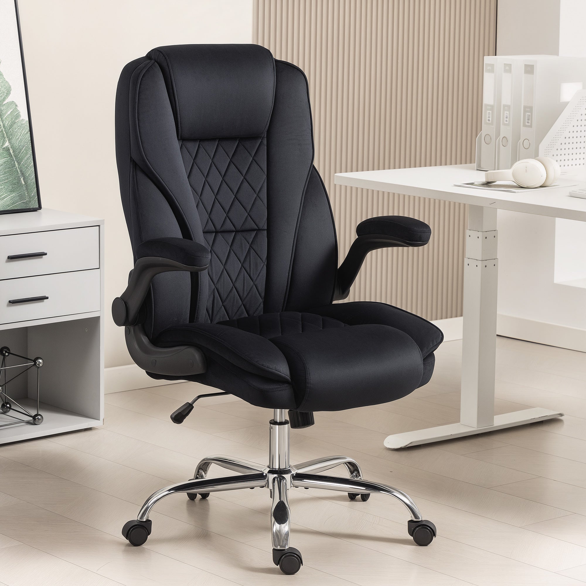 Hayden Executive Fabric Office Chair with Flip-up Armrest-Black