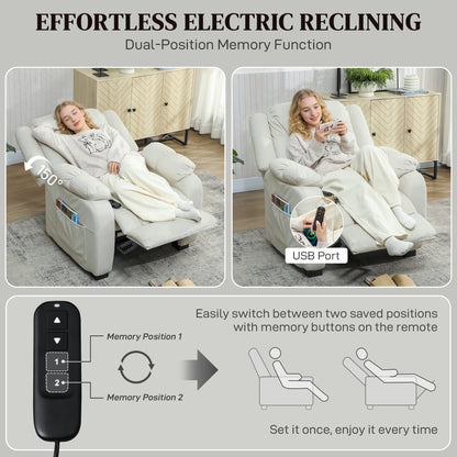 Massage Recliner Chair with Quiet Brushless Motor Pet-Friendly Fabric Power Recliner with 2 Memory Positions Brown