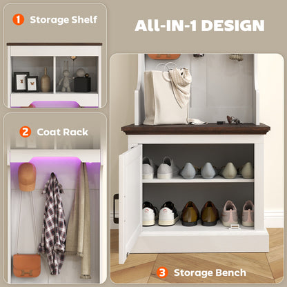 3-in-1 Hall Tree with Bench, Coat Rack with Shoe Storage, Distressed Black