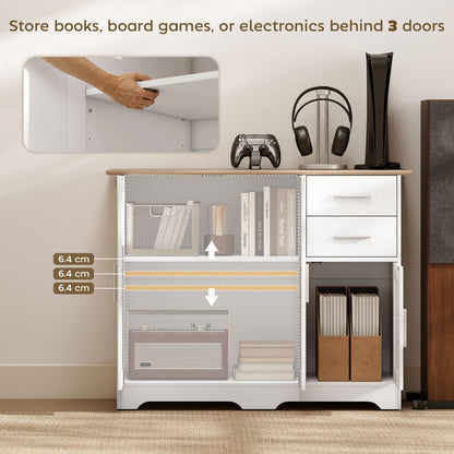 40" Sideboard Buffet Cabinet, Modern Kitchen Storage Cabinet with 2 Drawers, 3 Doors & Adjustable Shelf, White