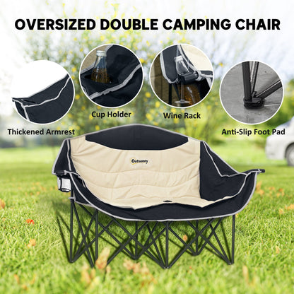 Portable Camp Chair, Double Camping Chair with Cup Holders and Carry Bag, Support 551 lbs, Dark Green