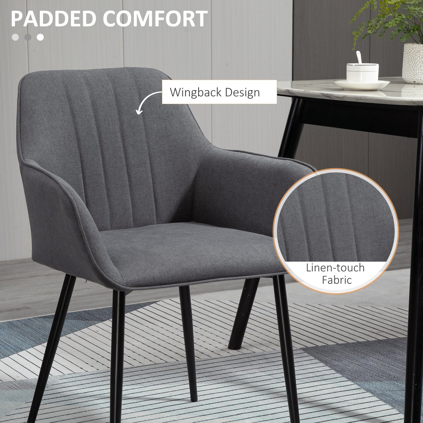 Robbie Dining Chairs Set of 2 with Armrest-Dark Grey