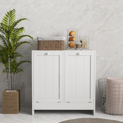 Tilt-Out Laundry Storage Cabinet, Modern Laundry Hamper with 2 Compartments for Bathroom Washroom, Black