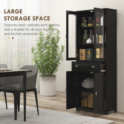 63" 4-Door Kitchen Pantry Cabinet, Freestanding Storage Cabinet Cupboard with Adjustable Shelves, Black