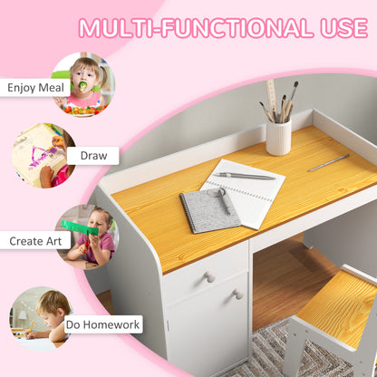 Kids Desk and Chair Set for 3-6 Year Old with Storage Drawer, Study Table and Chair for Children, White