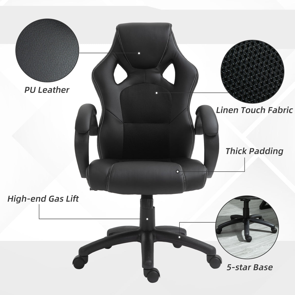 Racing Gaming Chair Office Chair Computer Desk Gamer Chair with Swivel Wheels, Padded Headrest, Tilt Function, Red