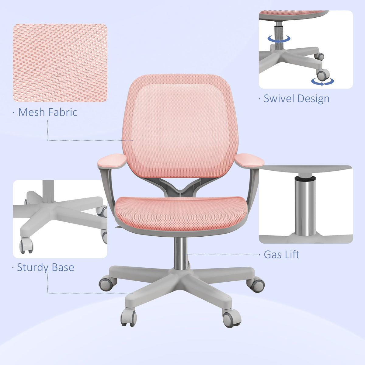 Office Chair, Small Computer Desk Chair with Mesh Back, Swivel Castors, Arm, Grey