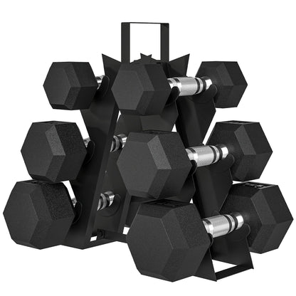 60 LBS Hex Dumbbell Set with Rack, Rubber Coated Weights with Non-Slip Handles for Home Gym Strength Training