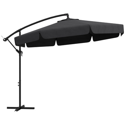 11 FT Cantilever Patio Umbrella Offset Parasol with Cross Base and 8 Ribs for Garden, Black