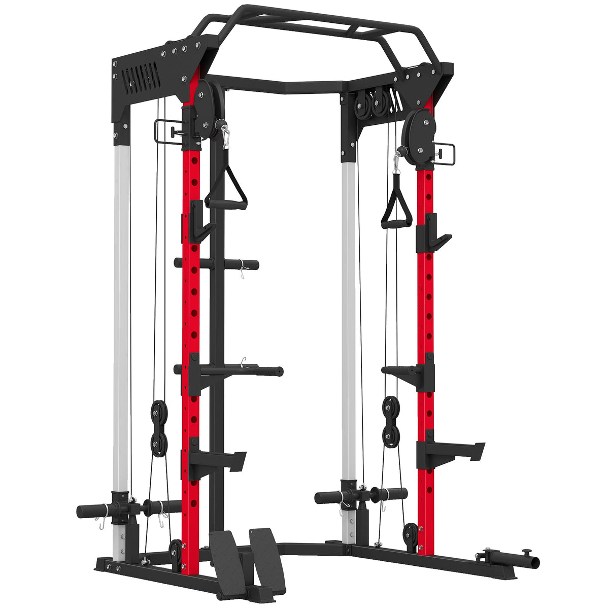 Power Cage, Power Rack with Adjustable Cable Pulley System, Pull-Up Bar, Dip Station, Landmine