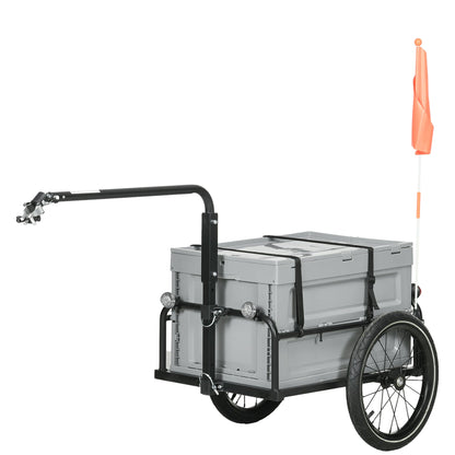 Steel Trailer for Bike, Bicycle Cargo Trailer with Foldable Storage Box and Safe Reflectors, Max Load 88LBS, Black