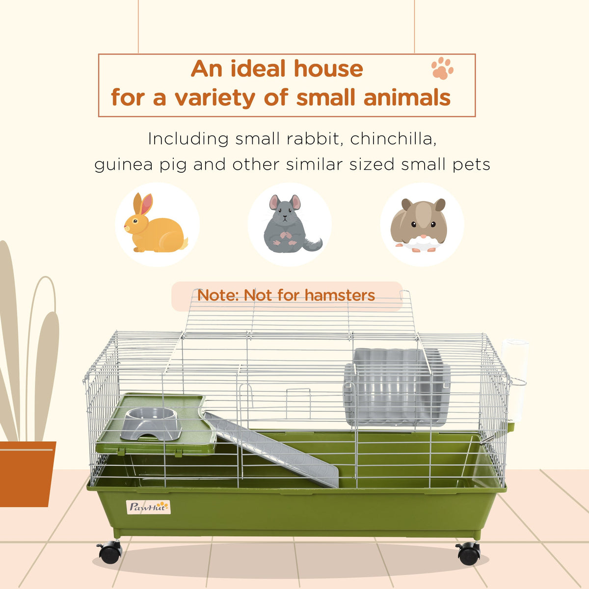 Small Animal Cage, Rolling Bunny Cage, Guinea Pig Cage with Food Dish, Water Bottle, Hay Feeder, Platform, Ramp, Black