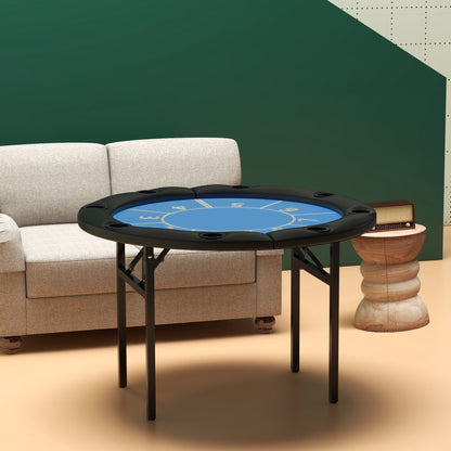 Foldable Poker Table Blackjack Texas Holdem Poker Game Table with Cup Holders, 47" Round, Black