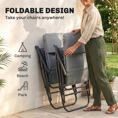Folding Rocking Chair Set of 2 Padded Rockers with Armrest, Navy Blue