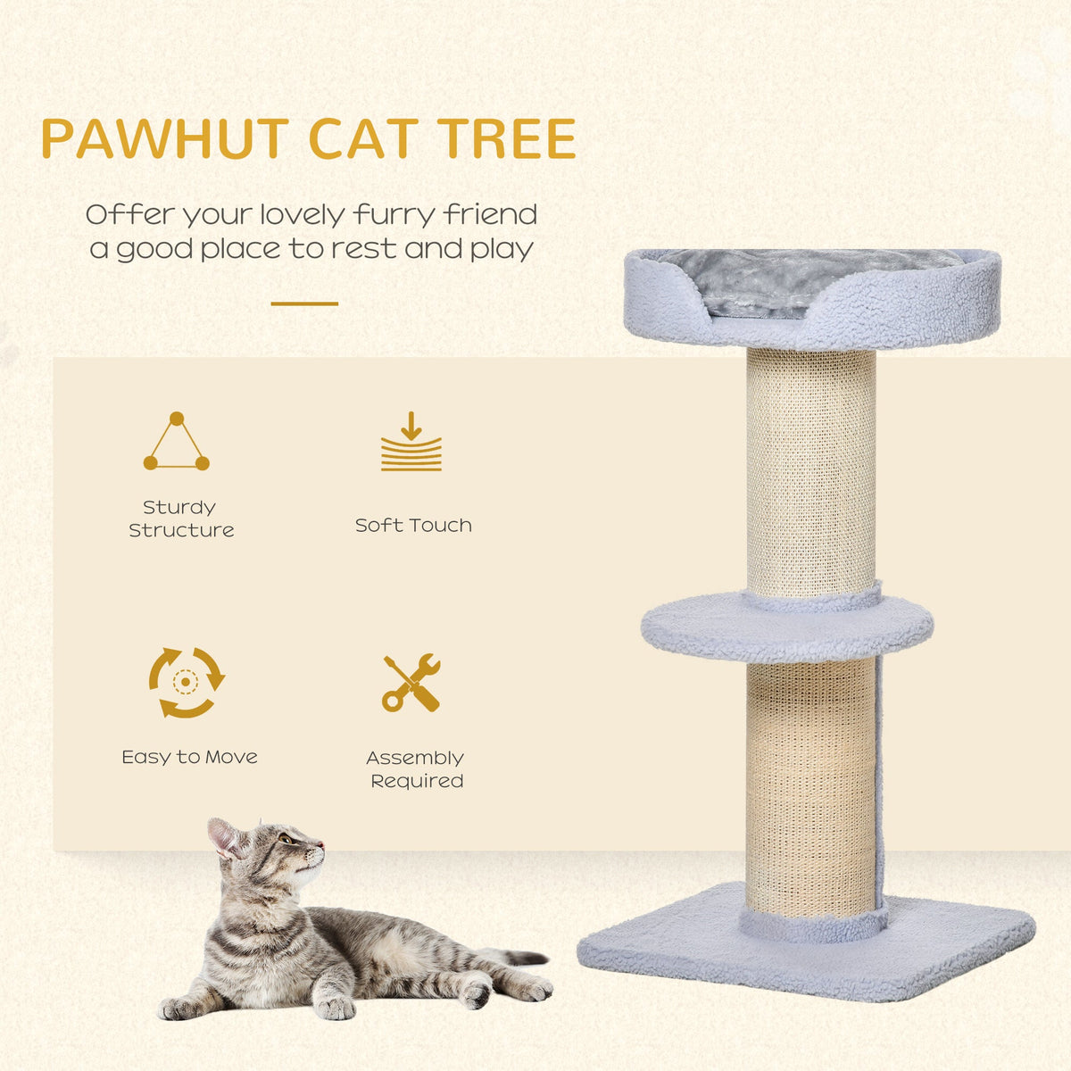 Cat Tree Kitty Tower with Sisal Mat Scratching Post, Cat Bed, Cushion, Perch, 18" x 18" x 36", Brown