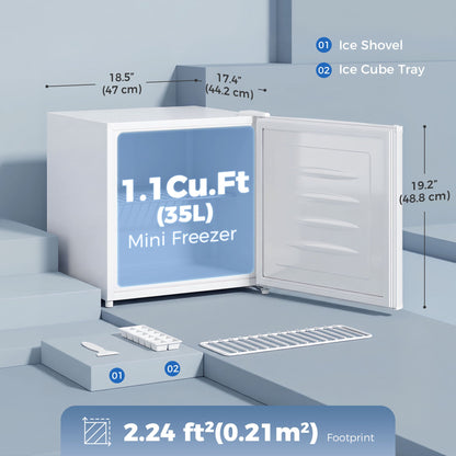 1.1 Cu. Ft. Mini Freezer, Compact Upright Freezer with Reversible Door, Removable Shelf, Adjustable Temperature, Black