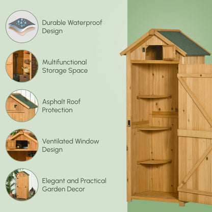 30" x 21" x 71" Garden Storage Shed, Sheds & Outdoor Storage Outdoor Workshop Yard Tool Utility Storage House Water-resistant All-weather Cover Spire Roof with 3 Tiers Shelves Grey
