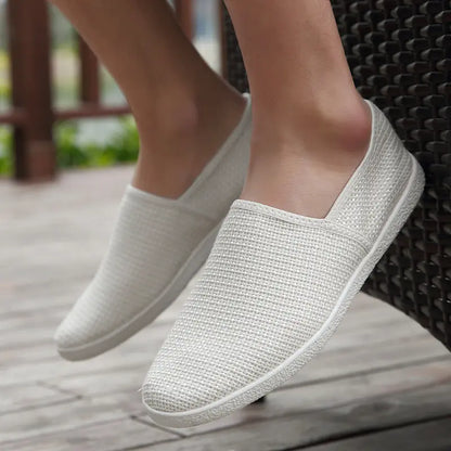 Breathable Casual Men's White Canvas Slip-On Loafers