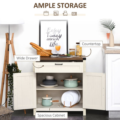 Farmhouse Kitchen Storage Cabinet, Sideboard Buffet Cabinet with 2 Rustic Barn Doors and Drawer, Oak