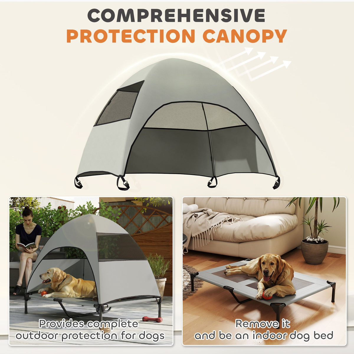 Elevated Dog Bed with Canopy Raised Dog Bed Washable Mesh Steel Frame 41.7" x 29.9" x 39" Coffee