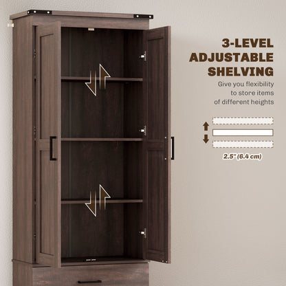 67" Tall Kitchen Pantry Storage Cabinet, Kitchen Pantry Cabinet with Doors, Drawers and Adjustable Shelves, Black