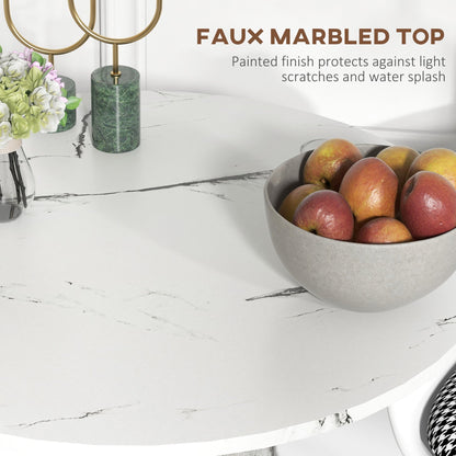 Rene Round Modern Dining Table with Faux Marble Top for Small Spaces-White