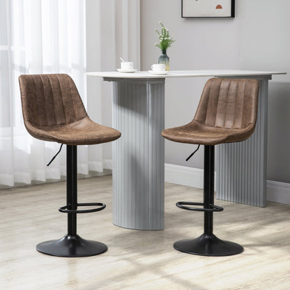 Adjustable Bar Stools Set of 2, Leathaire Swivel Barstools with Back and Footrest, Upholstered Bar Chairs for Kitchen, Dining Room, Home Pub, Brown