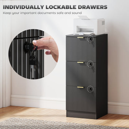 Lockable Filing Cabinet with 2 Fluted Drawers, File Cabinet with Adjustable Hanging Rails for A4 Letter Files, Black