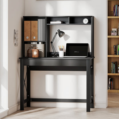 Sloan Computer Desk with Hutch and Storage Shelves-Black