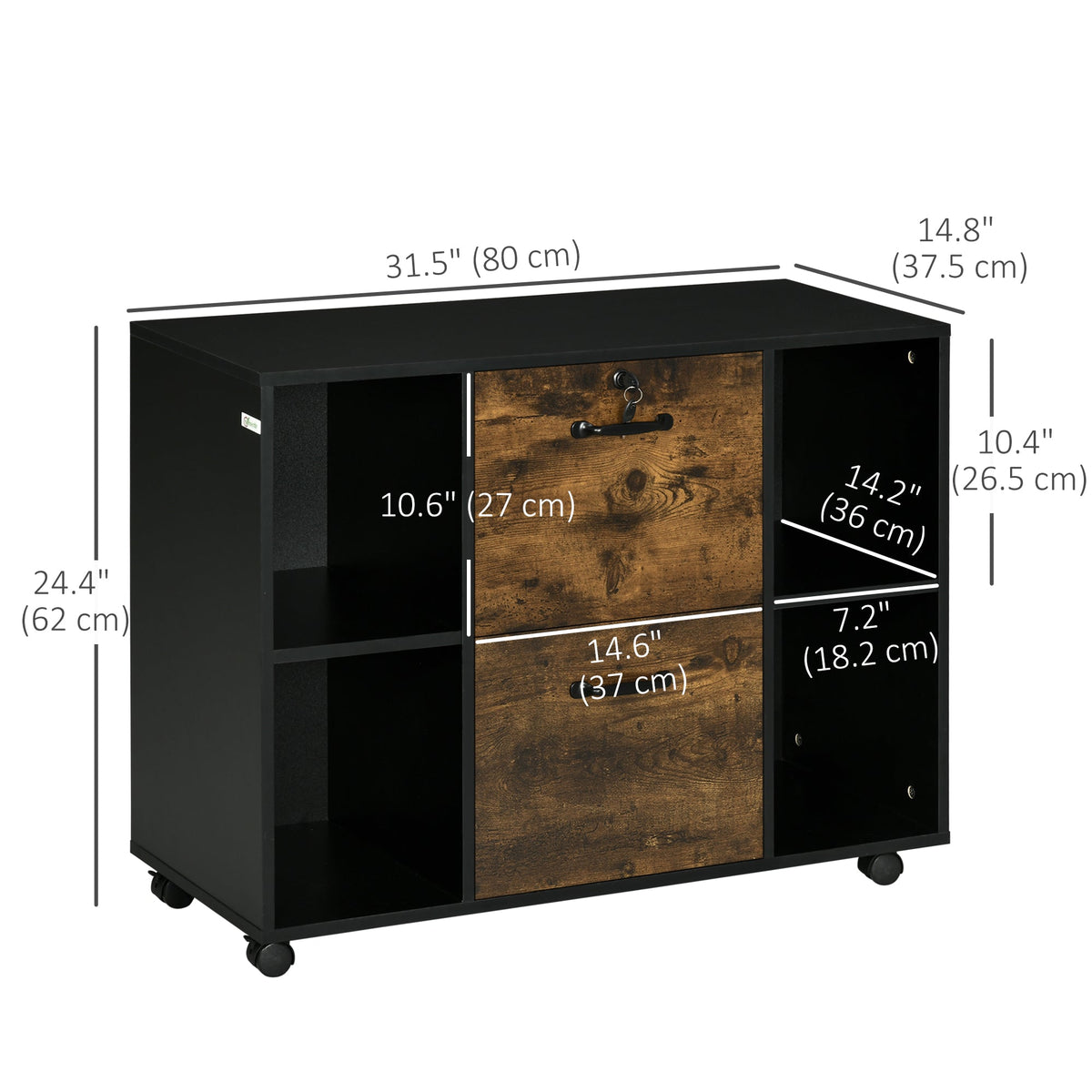 Lateral Filing Cabinet with Wheels and Lockable Drawer, File Cabinet, Mobile Printer Stand with Open Shelves for Letter and A4 Size Documents for Home Office, Grey