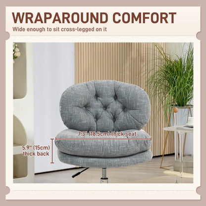 Computer Desk Chair, Armless Office Chair with Wide Padded Seat and Adjustable Height, Cream White