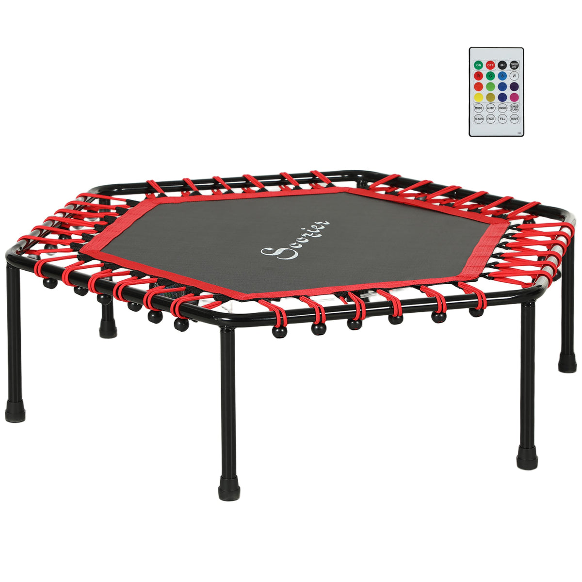 45" Rebounder Trampoline for Adult, Quiet Bungee Rebounder with LED Lights Remote Control, Red