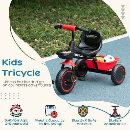Large Kids Tricycle for Toddler 2-5 Year Old Girls and Boys, Toddler Trike Bike with Adjustable Seat, Safety Belt, Two Storage Baskets, Red