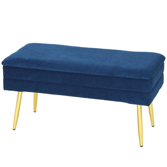39" Storage Ottoman, Velvet End of Bed Bench with Steel Legs, Foot Stool with Storage for Bedroom, Living Room, Beige