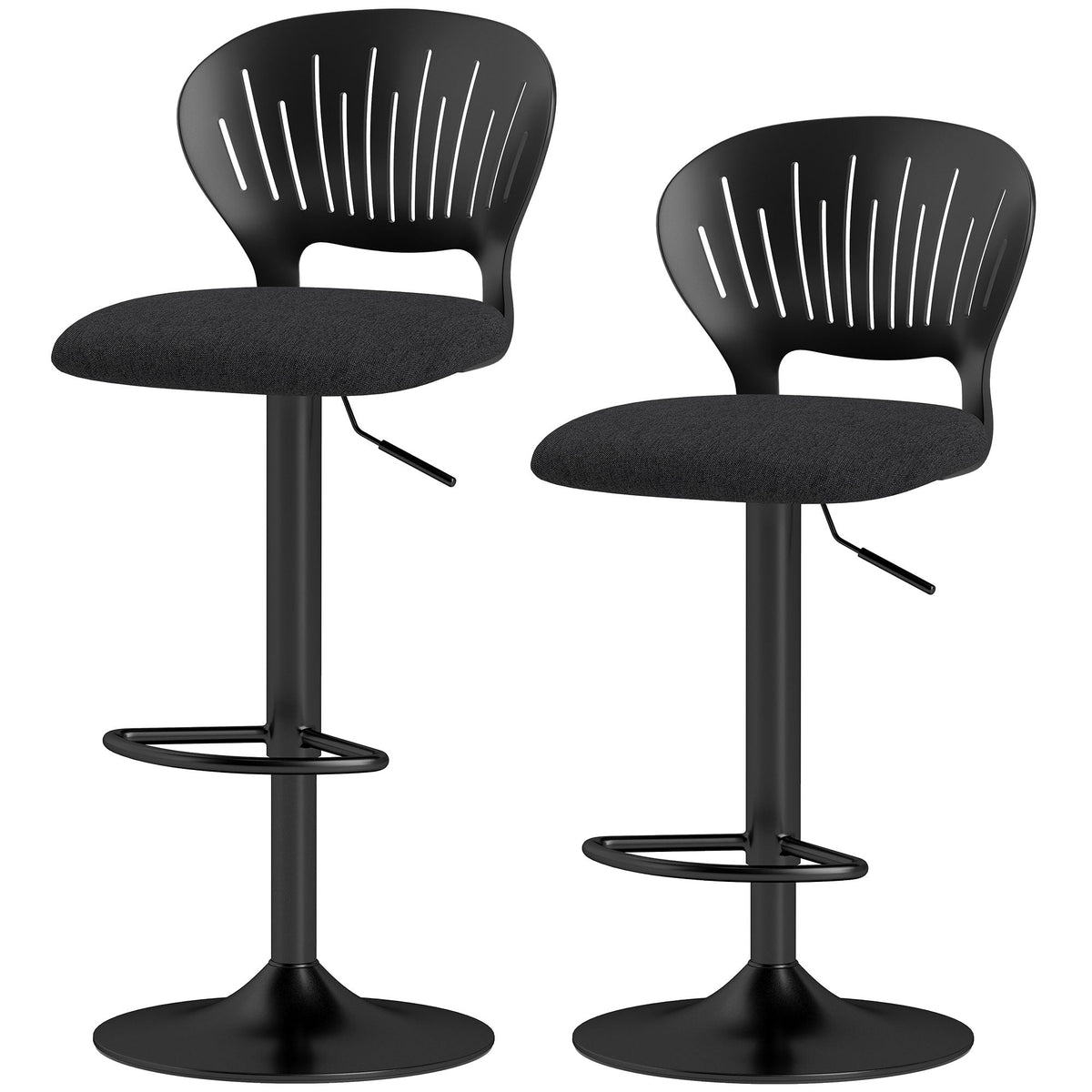 Bar Stools Set of 2, Modern Swivel Counter Height Barstools with Footrest and Hollow Backrest, Black