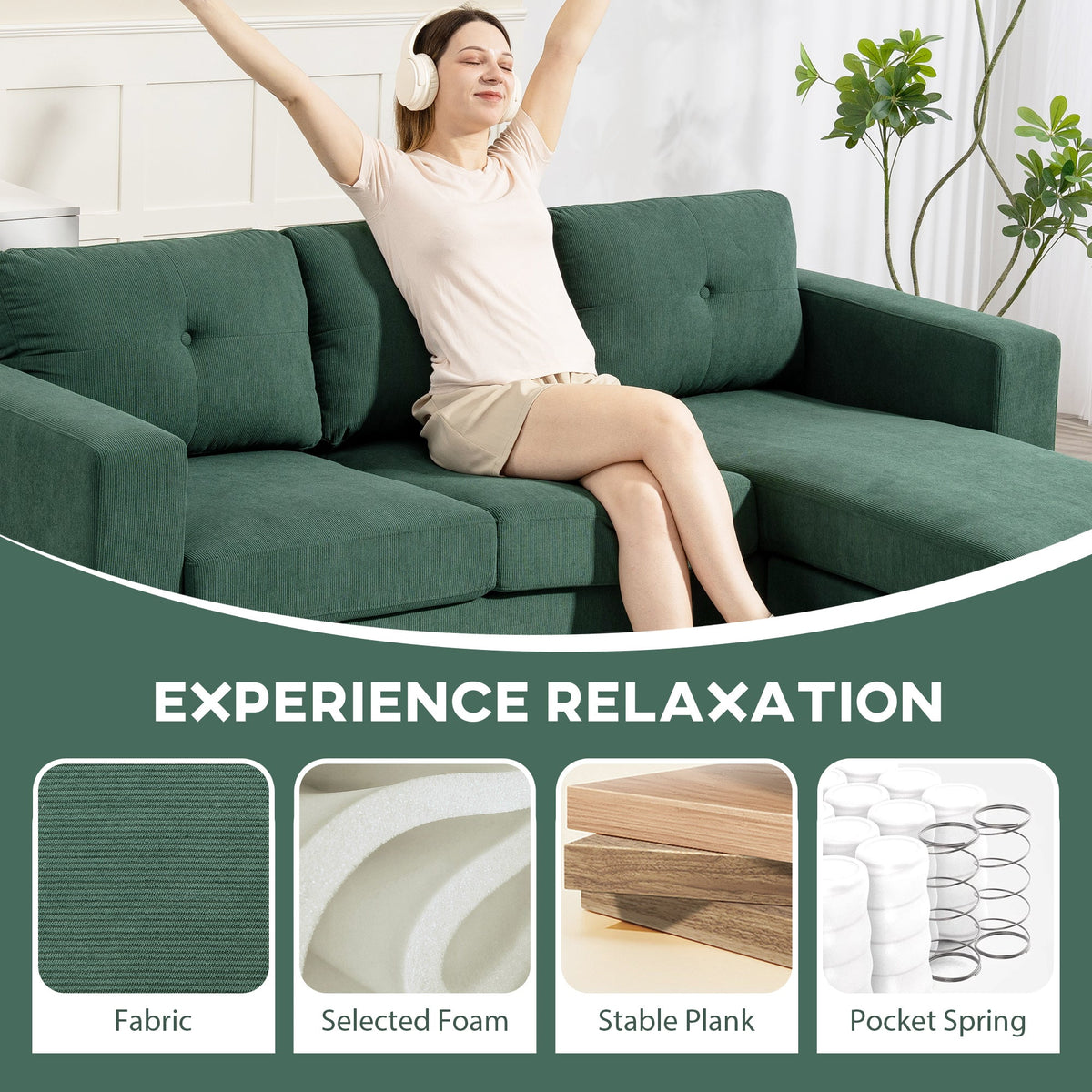 Sectional Sofa with Changeable Chaise Lounge, 3 Seat L-Shaped Small Space Sofa, Upholstered Couch for Small Space, Dark Grey