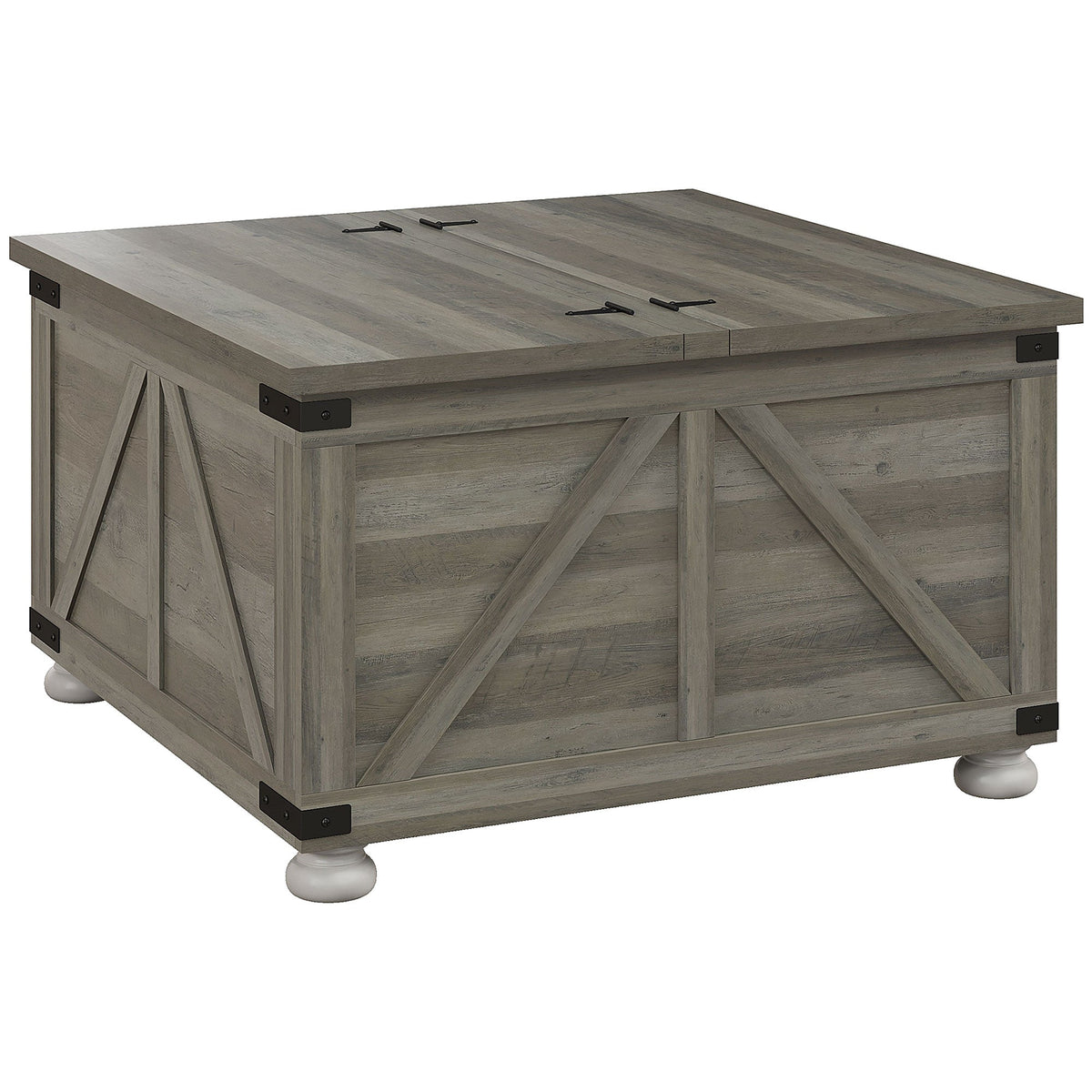 Farmhouse Coffee Table, Square Center Table with Flip-top Lids, Hidden Storage Compartment and Wooden Legs, Oak