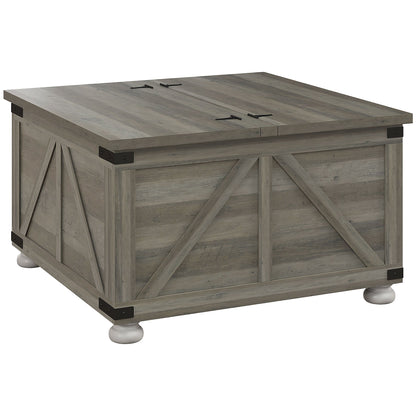 Farmhouse Coffee Table, Square Center Table with Flip-top Lids, Hidden Storage Compartment and Wooden Legs, Oak