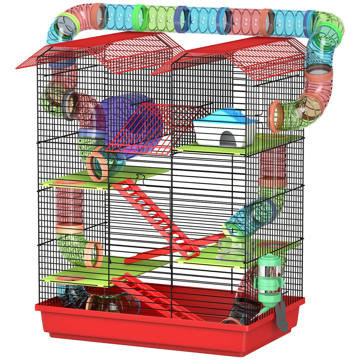 18.5" Hamster Cage, 5 Tiers Small Animal House with Tunnel Tube System, Exercise Wheel, Water Bottle, Blue