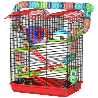 18.5" Hamster Cage, 5 Tiers Small Animal House with Tunnel Tube System, Exercise Wheel, Water Bottle, Blue