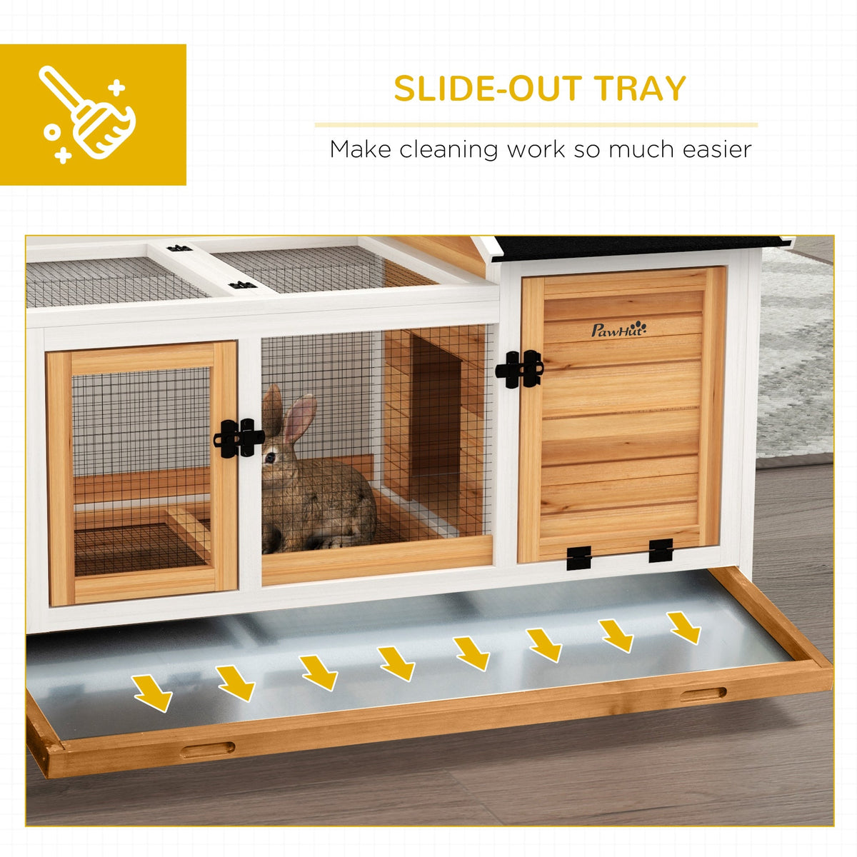 Rabbit Cage with Wheels, Ramp, Run, Tray for Indoor Outdoor, Suitable for Rabbit, Guinea Pig, Coffee