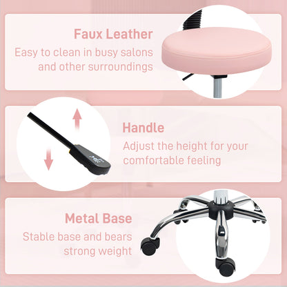 Adjustable Rolling Stool with Removable Backrest, Faux Leather Swivel Stool Chair for Salon Spa, Bar, Massage, Black