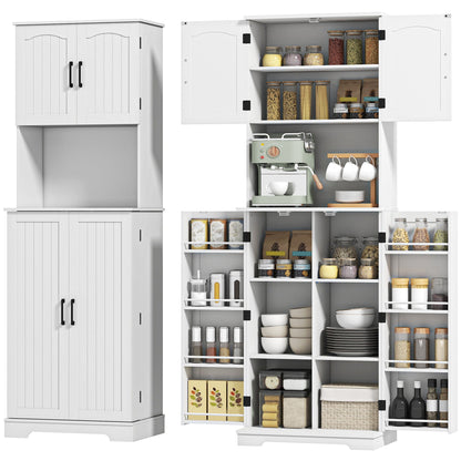 71.5" Tall Pantry Cabinet, Farmhouse Kitchen Storage Cabinet with Adjustable Shelves, 8 Door Spice Racks, Black
