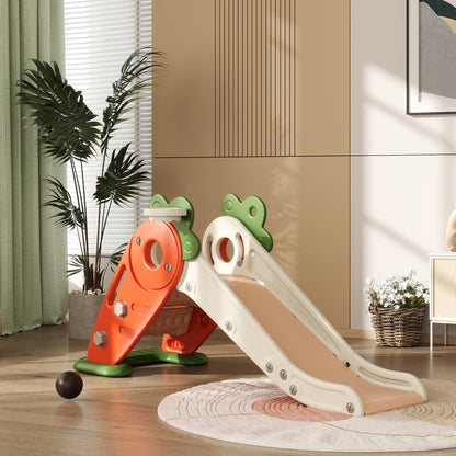 3 in 1 Foldable Toddler Slide with Basketball Hoop, Climber, for 1-3 Years Old, Orange